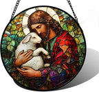 6.3-Inch Jesus Little Lamb Stained Glass Suncatcher