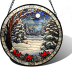 6.3-Inch Winter Snow Night Stained Glass Suncatcher