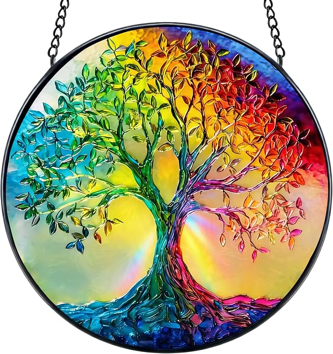 8-Inch Tree of Life Rainbow Glass Suncatcher