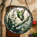 6.3-Inch Butterfly Lily of the Valley Stained Glass Decor