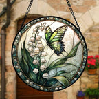 6.3-Inch Butterfly Lily of the Valley Stained Glass Decor