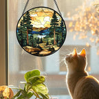 12-Inch Forest Lake Mountain Stained Glass Suncatcher