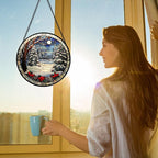 6.3-Inch Winter Snow Night Stained Glass Suncatcher