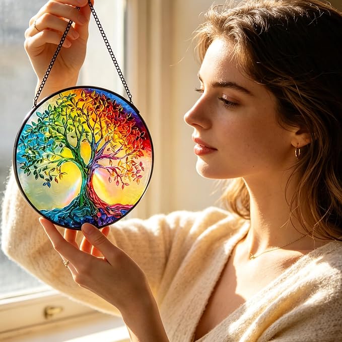 8-Inch Tree of Life Rainbow Glass Suncatcher