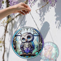 8-Inch Owl Stained Glass Suncatcher Window Decor
