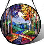 9.8-Inch Colorful Forest Tree Stained Glass Suncatcher