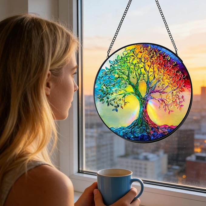 8-Inch Tree of Life Rainbow Glass Suncatcher