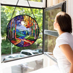 9.8-Inch Colorful Forest Tree Stained Glass Suncatcher