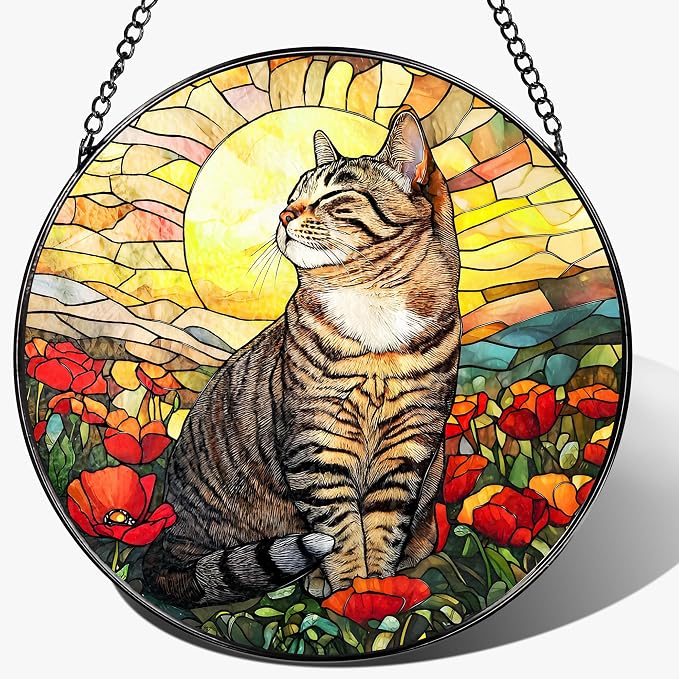 8-Inch Cat Stained Glass Window Hanging Suncatcher