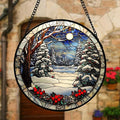 6.3-Inch Winter Snow Night Stained Glass Suncatcher